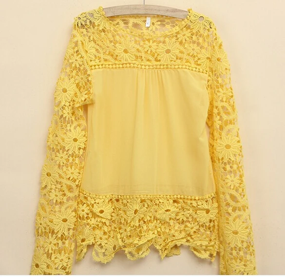 

5XL Plus Size 2015 Spring Summer New Women Fashion Lace Patchwork Chiffon Blouses Shirts Camisas Blusa Tops Free Shipping