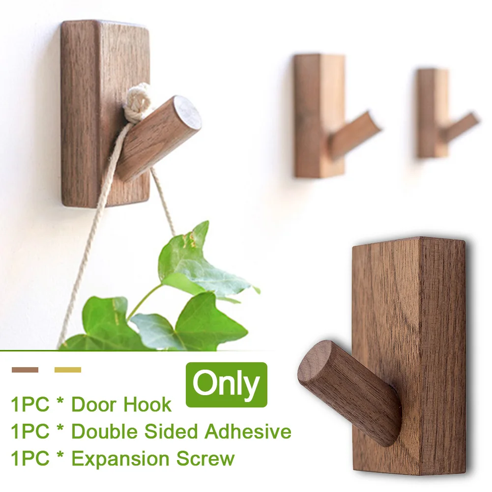 

Decorative Clothes Storage Hook Hanger Home Wall Mounted Bathroom Key Holder Scarf Organizer Kitchen Punch Free Door Hook Wood