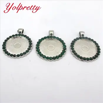 

Yolprtty New Fashion 1pcs 25mm Inner Size green Rhinestone Cameo Cabochon Base Setting Charms Pendant
