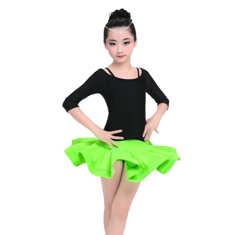 

Children Girls Latin Dance Dress Kids Salsa/Tango Dance Training Costumes Spandex Tops & Skirt Set