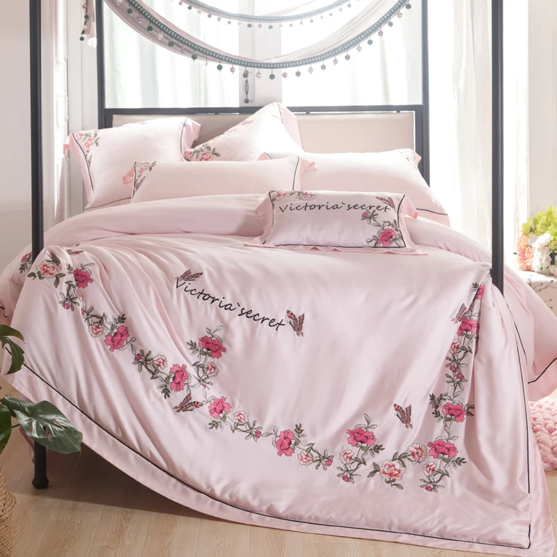 

Elegant embroidery Bedding Set Super Soft tencel Duvet Cover Flat Sheet Pillowcase Comforter Bed Set Queen King Size 4/7pcs