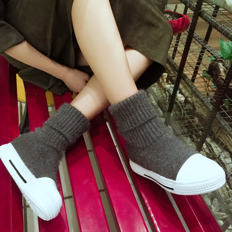 

Women Shoes Autumn Winter Casual Shoes For Women Fashion Elastic force Wool Warm Slip-on Thickness Bottom High Top Casual Shoes
