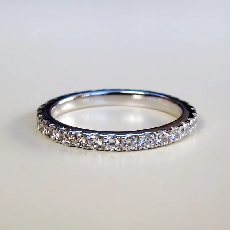 

Fashion 1.5mm Real 925 Sterling Silver Full Eternity Wedding Ring Micro Pave Cubic Zirconia Art Deco Wedding Band Bridal Ring