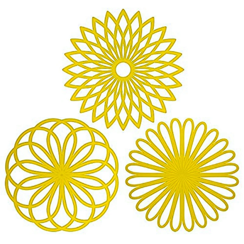 

Silicone Multi-Use Flower Trivet Pot Holder Mat Jar Opener set of 3 Pack Yellow