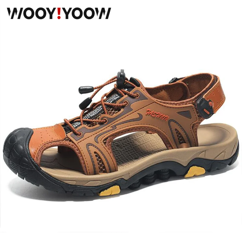 

WOOY!YOOW Men's Fashion Sandals Summer New Style Casual Sandals Leather Men's Shoes Beach Shoes Outdoor Cowhide Wading Shoes