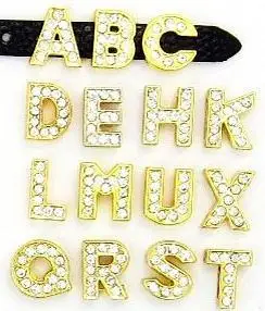 

8MM Gold Color Rhinestones Slide Letter 20PCS/lot " A-M Can Choose Each Letter " Fit For DIY Charm Keychains & Accessories