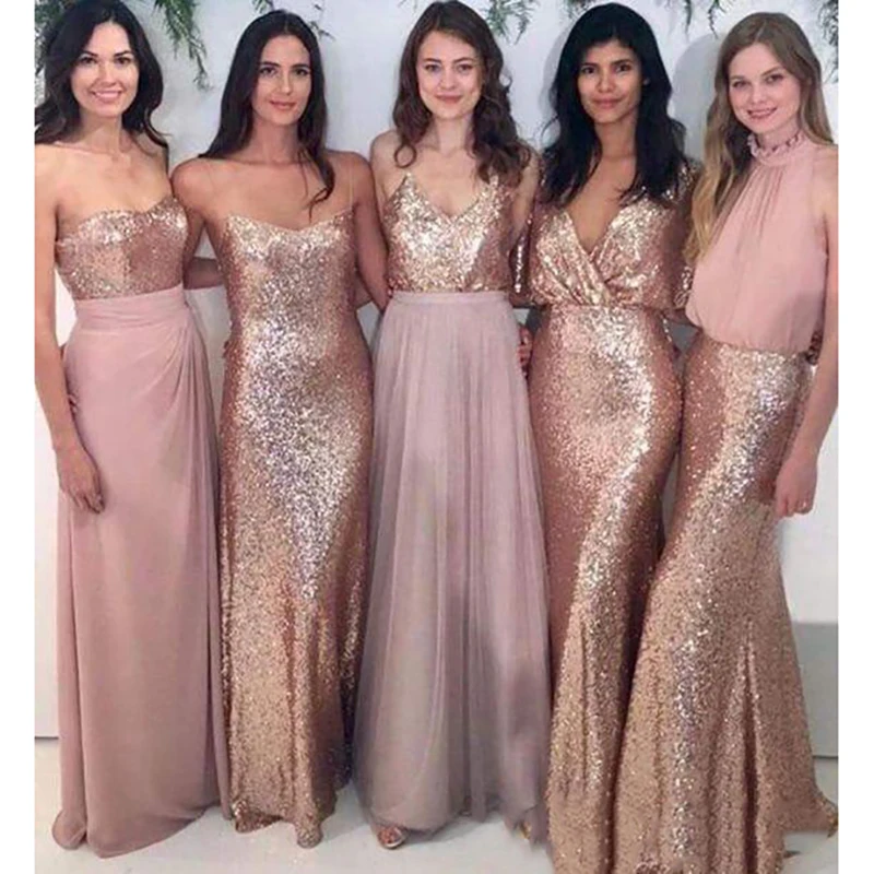 

2019 Mermaid Many Styles Rose God Sequins Bridesmaid Dresses Differents Styles Same Color