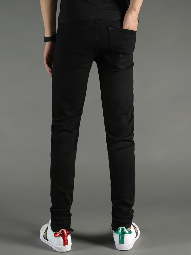 Fashion Streetwear Men's Jeans Black Color Elastic Skinny Jeans hombre Ankle Zipper Ripped Jeans For Men Hip Hop Pants homme