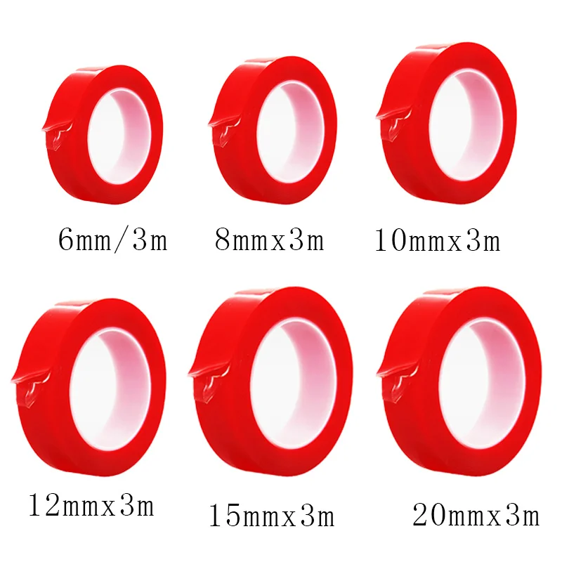 

1PC 6-20mm Red Heat Resistant Acrylic Double Sided Adhesive Strong PET Tape Roll Clear Sticker For Car/Cell Phone Repair