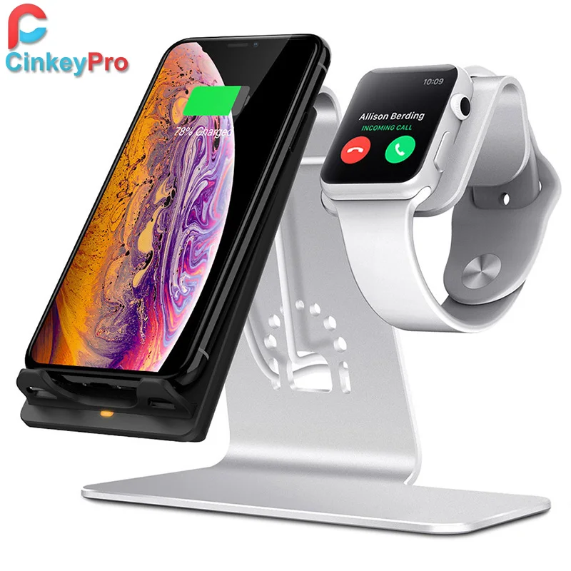 CinkeyPro QI Wireless Charger Fast Charging for Apple Watch iPhone 8 X Samsung S9 S8 Smart Phone Stand Quick Charge 2.0 3.0