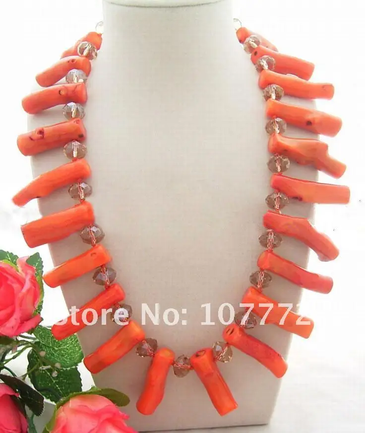 

35mm Orange Coral&Crystal Necklace