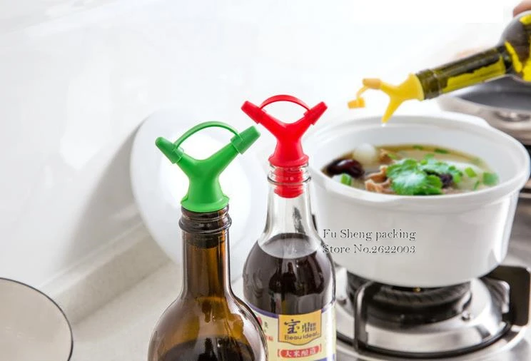 Chnrong Doble deflector líquido boquilla 1pc botella de aceite de soja tapón de boca tapón de vino tapón de salsa de vino verter tapas de botella color aleatorio