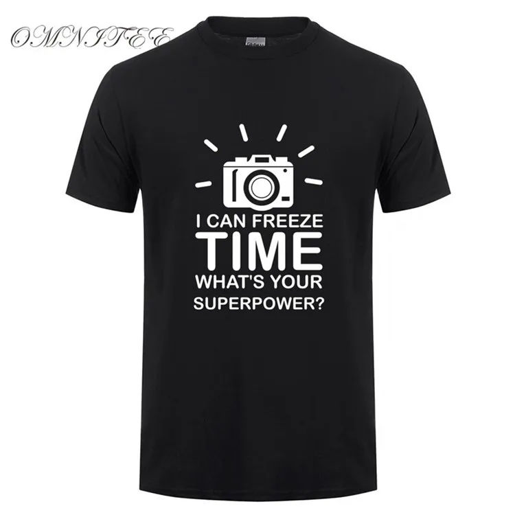Omnitee, новинка, я могу заморозить время, какие у вас футболки Superpower для мужчин, короткий рукав, хлопок, модная футболка для фотографа, топы, OT-829
