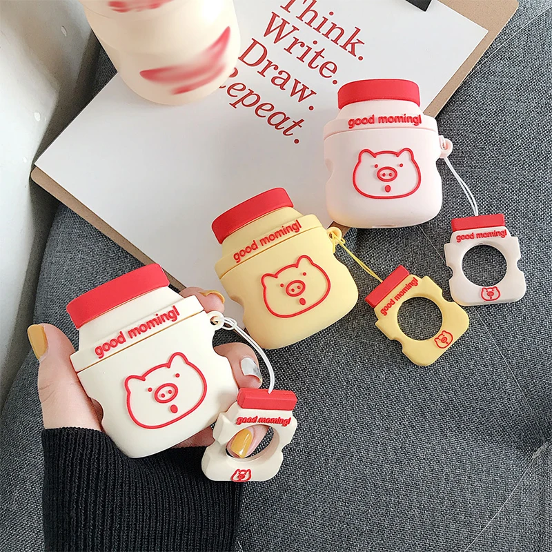 

Cute Pig Yakult Drink Earphone Cases For Airpods Air pods Air pod Case Silicone Shockproof Cover Box For Apple Airpods 2 1 Case