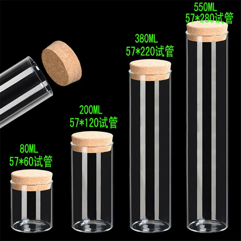 Wide-mouth Glass Jars Bottles with Corks Container For Saffron Candy Vanilla Tea Food Transparent Clear Empty Bottles