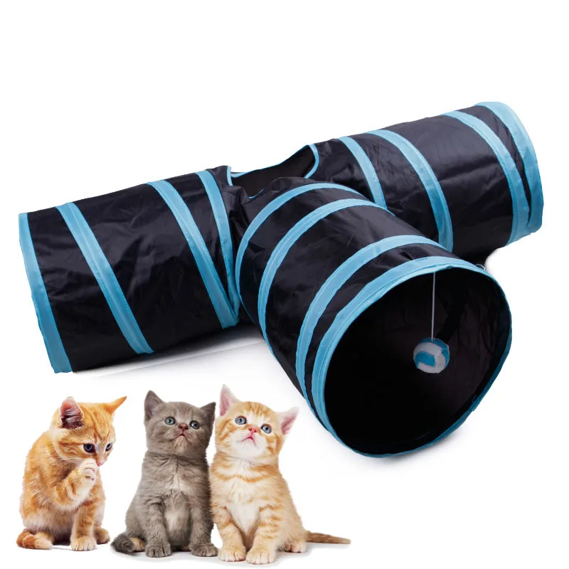 

Cat Tunnel Tube 3-Way Black Extensible Collapsible Cat Play Tunnel Toy Cat House with Small Ball for Cat Puppy Kitten Rabbit
