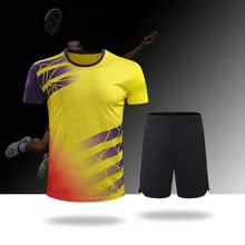 Мужская рубашка для бадминтона+ шорты костюмы, рубашка для настольного тенниса с короткими рукавами, одежда из Джерси для тенниса, быстро высыхает, дышащая ткань Спортивная одежда