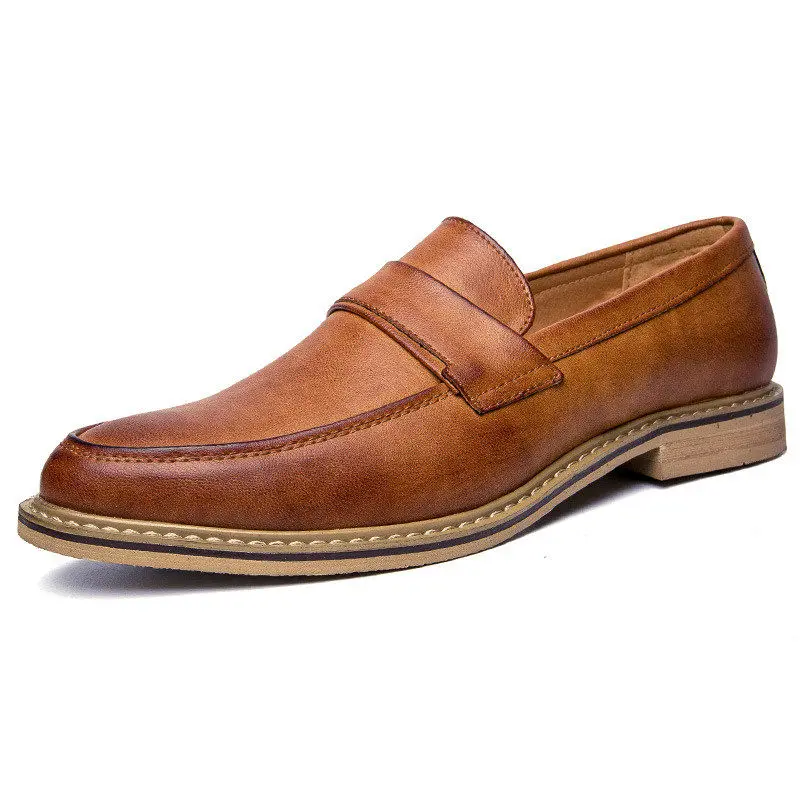 Merkmak/Модные Туфли-оксфорды; мужские повседневные лоферы в британском стиле; мужская обувь на плоской подошве в деловом стиле; Мягкие Мокасины без застежки; chaussure homme - Цвет: brown  shoes