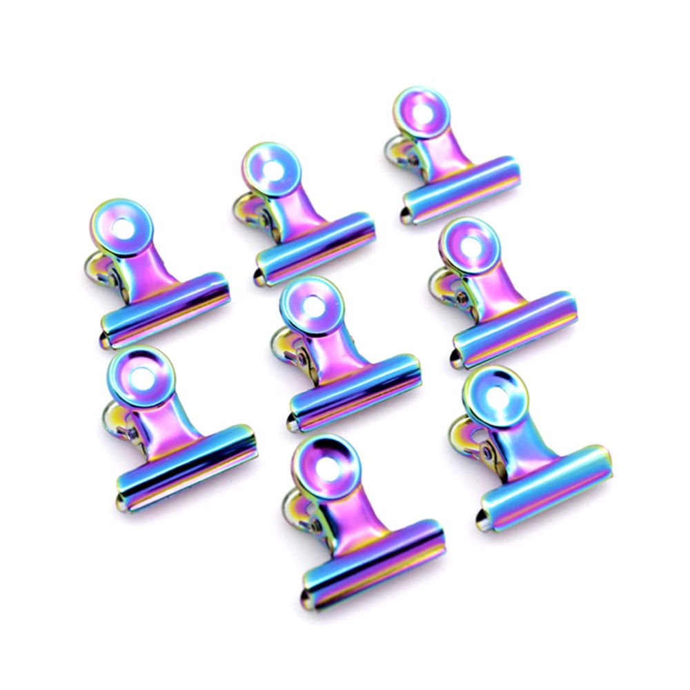 Metal Bulldog Clips 1.22 Inch 12 Pack Duckbill Clamps Rainbow Style Colored Holographic Steel