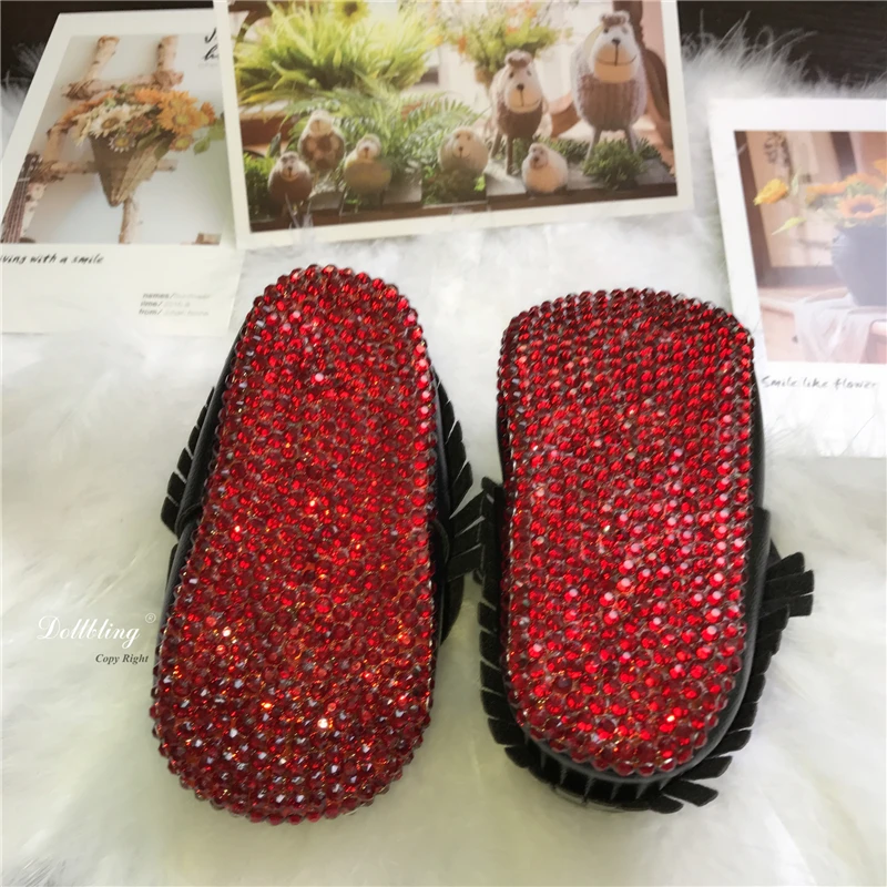 Красный любовь Мокасины сверкающие ручной работы Rhinstone Baby Show крещение девушка обувь для малышей Sapatos Сникеры для малышей
