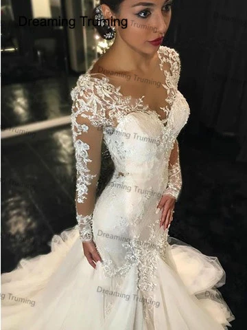 Vestidos De Novia modernos De encaje sirena 2019 con en V ilusión vestidos De Novia Arabia Saudita|Vestidos de novia| - AliExpress