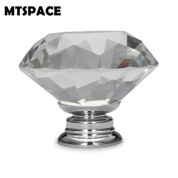 MTSPACE 1pcs 40mm Diamond Shape Clear Crystal Glass Diamond Cut Door Knobs Kitchen Cabinet Drawer Knobs Screw Home Decorating