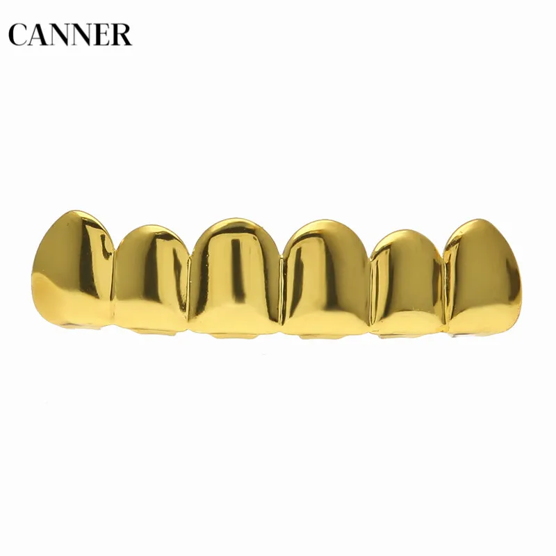 Canner Hip Hop Teeth Grillz Set Top& Bottom Teeth Gold Silver Color Grills Dental Cosplay Party Body Jewelry For Men Women W4 - Окраска металла: gold top