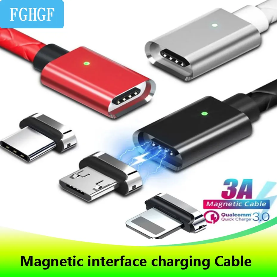 

Three-in-One Magnetic Sucker Data Cable Type C Application Apple Android Woven Charging Magnetic Cable with Emitting Indicator