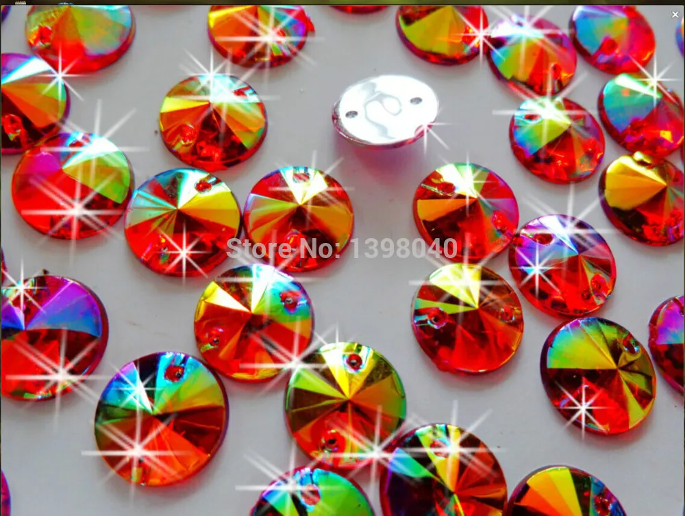 

Free shipping Round 10mm 400pcs Red AB colour sew on Acryl crystal rhinestones accessory gemstone hand sewing beads flatback