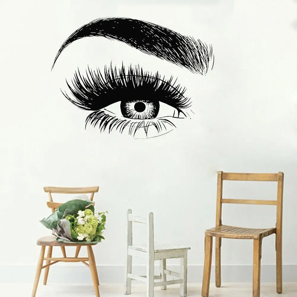 Eyelashes Wall Sticker Vinyl Eyebrows Beauty Salon Wall Decal Eye Make