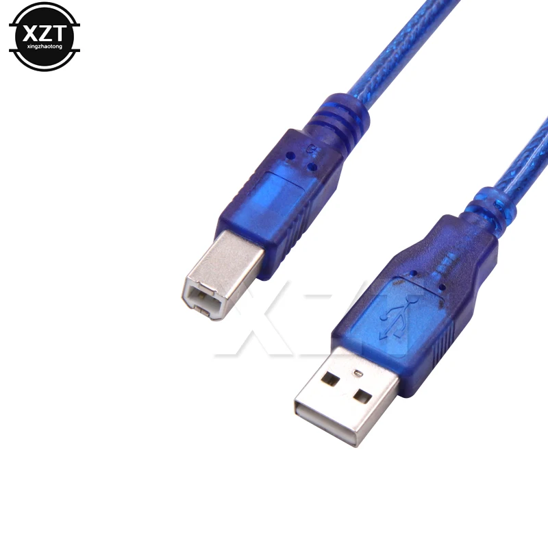 1 шт., высококачественный прозрачный синий кабель USB 2,0, кабель для принтера типа A, штекер типа B, двойное экранирование
