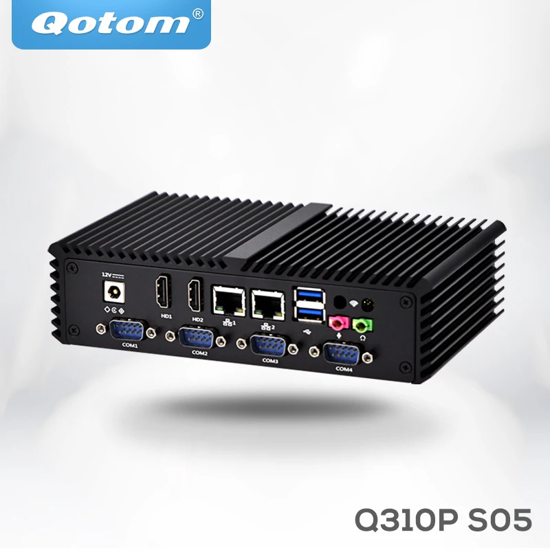 Qotom Мини ПК компьютер Celeron 3215U 6 серийный порты, 2 HD видео, двухъядерный ethernet lan безвентиляторный мини ПК сервер