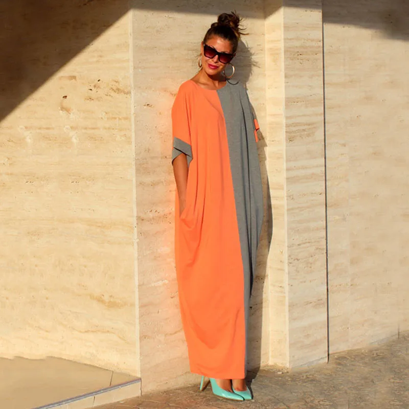 

2019 Summer Beach Loose Large Size Wear Kaftan Splicing Dress O-neck For Women Longa Cangas Renda Pareo Beach Cover Up Dresses
