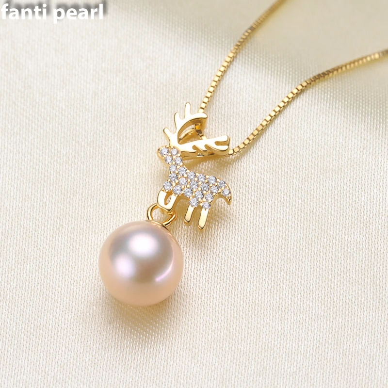

FANTI Real Natural freshwater pearl necklace with 925 sterling silver pendant necklace for women Natural pearl jewelry 8-11mm