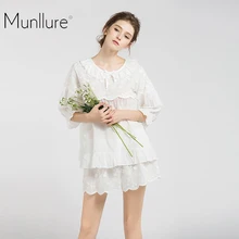 Munllure, новинка, хлопок, удобные, мягкие, короткие пижамы, женская мода, темперамент, круглый вырез, цветы, пижама, набор, горячая распродажа