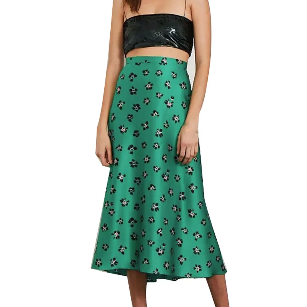 Womail Women Beach Summer Sweet Ruffles office Skirts Plus Size Women Slim Casual Elastic Skirts High Waist Pleated Skirt - Цвет: Зеленый