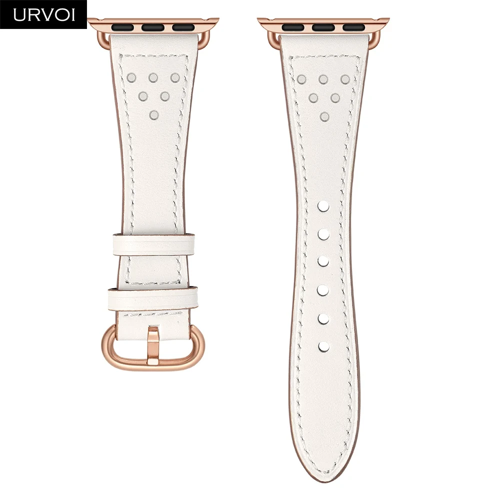 Кожаный ремешок URVOI для apple watch series 5 4 3 2 1 тонкий iwatch классический адаптер розового