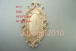 B1-3 -45x25x2.5cm Wood Carved Round Onlay Applique Unpainted Frame Door Decal Working carpenter Flower