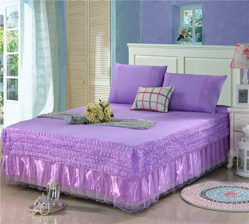 Однотонная простыня для кровати, покрывало для кровати, стеганое покрывало с розовым кружевом, кружевная простыня, наволочка, доступны разные размеры# sw