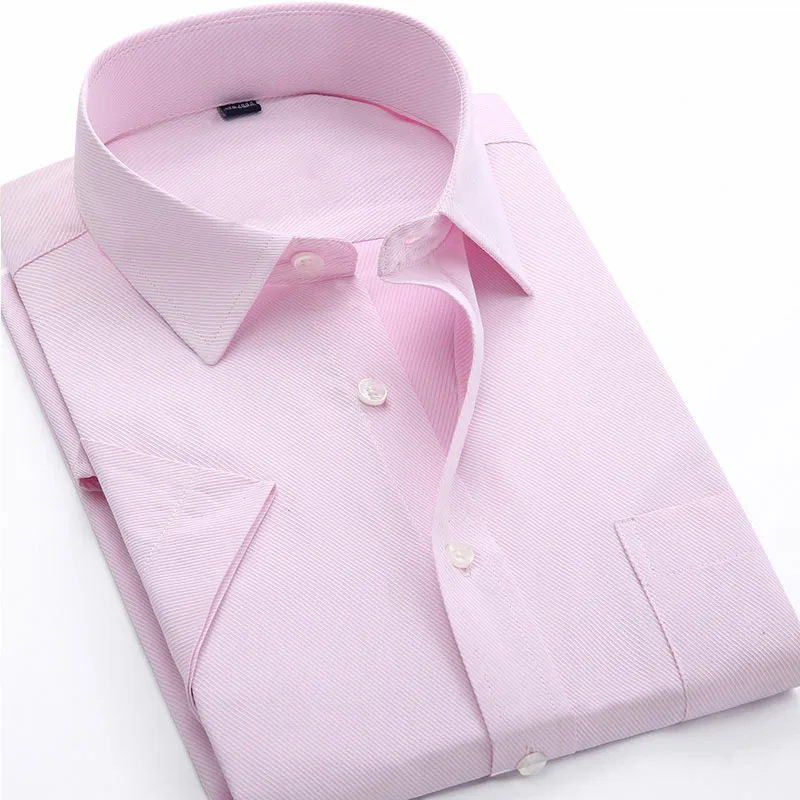 Dress Shirts Men Casual Shirts Solid Color Short Sleeve Classic Style Work Wear