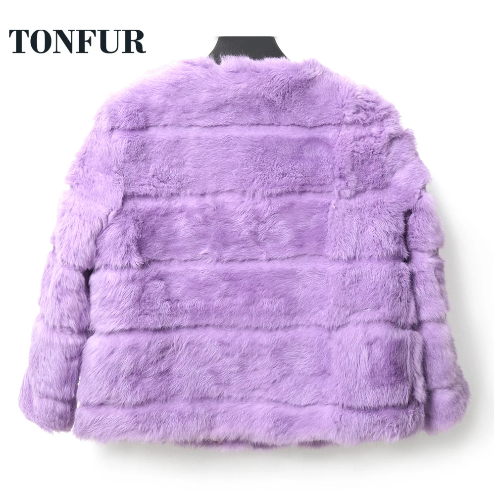 Full Real Rabbit Fur Coat with Striped Cut Jacket Women Autumn Winter Parka Natural Fur Korean Fashion TSR665