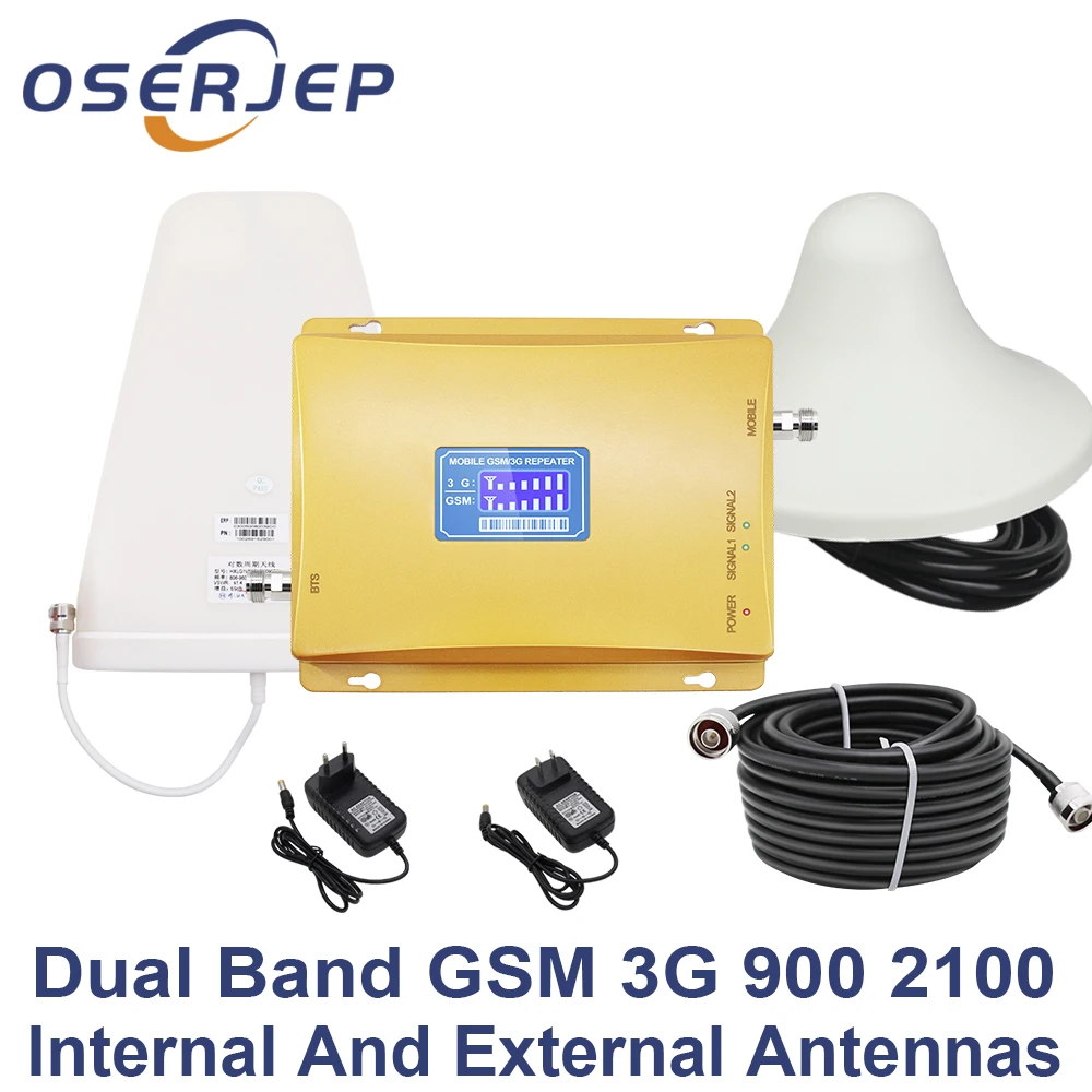 

70dB LCD Display GSM 900 3G 2100 mhz Dual Band Repeater UMTS Cell Phone Amplifier WCDMA + Indoor /outdoor Antenna