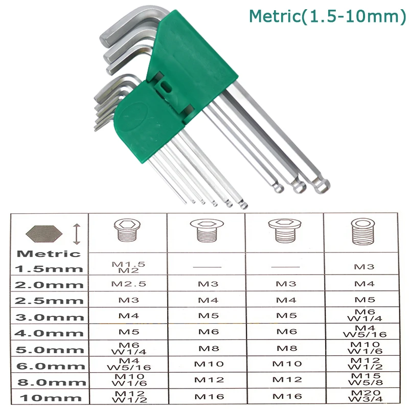 9 шт. метрический/дюймовый шестигранный ключ шестигранник универсальный ключ l-образный шестигранный ключ для ремонта велосипедов, ручные инструменты