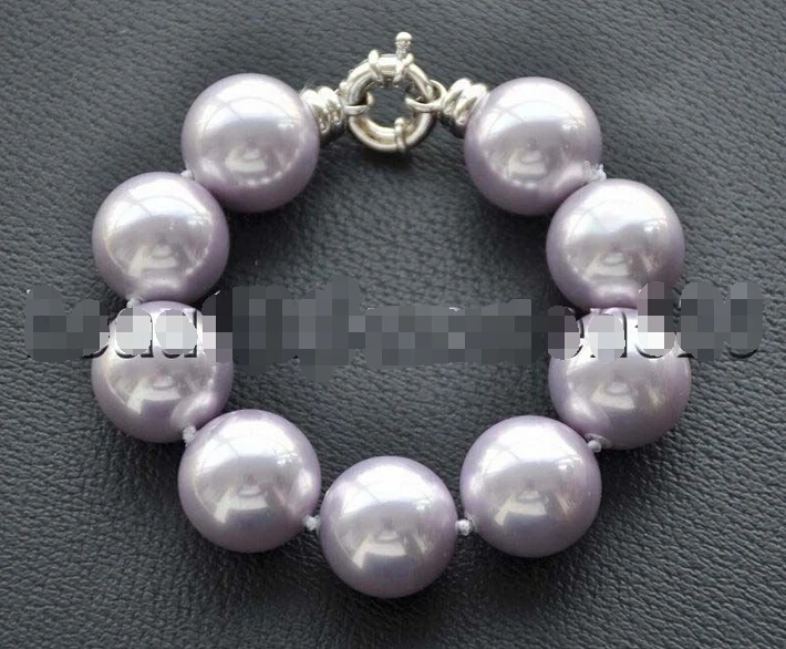 

Z7321 20mm ROUND LAVENDER SOUTH SEA SHELL PEARL BRACELET 8INCH@^Noble style Natural Fine jewe SHIPPING 5.25