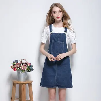 

Blue Suspender Denim Skirt 2018 Korean Women's Bib Overalls Denim Skirts Slim Midi Jeans Skirts Cotton Straps Jupes Femme 5503