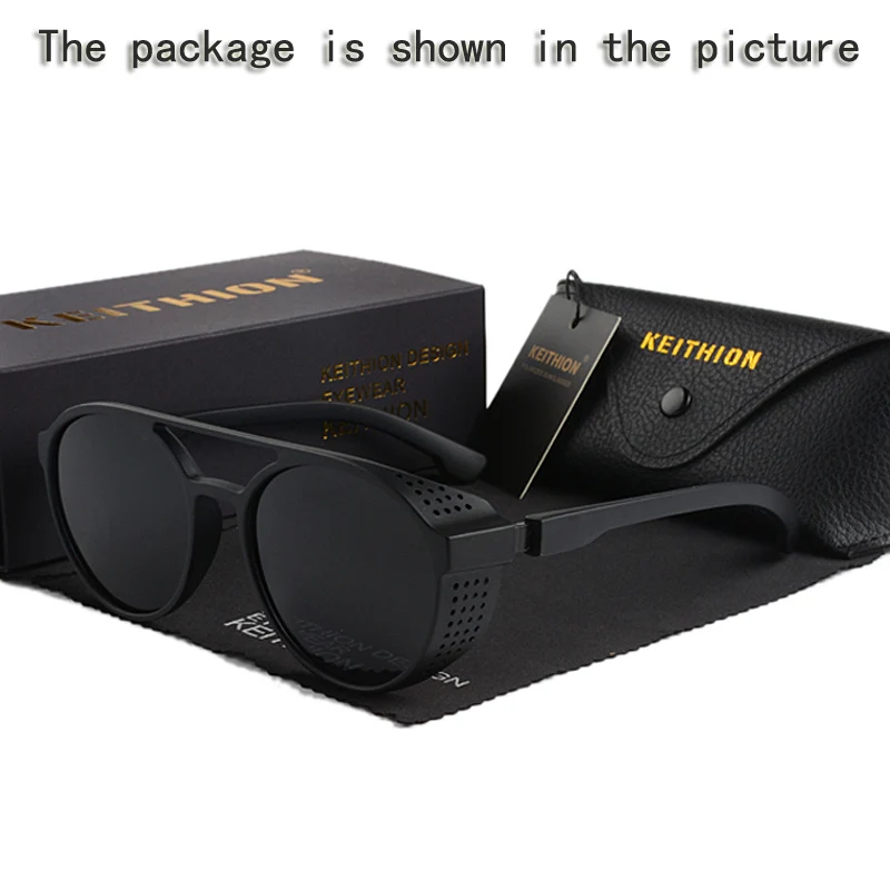 KEITHION ретро круглые поляризованные солнцезащитные очки стимпанк для мужчин и женщин, брендовые дизайнерские очки Oculos De Sol, очки с УФ-защитой - Цвет линз: Matte black