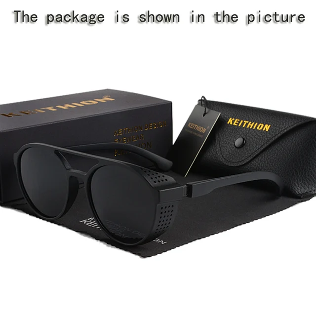 KEITHION Retro Round Polarized Sunglasses Steampunk Men Women Brand Designer Glasses Oculos De Sol Shades UV Protection Matte black