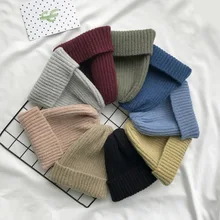 Шапка женская осенняя и зимняя одноцветная универсальная Вязаная Шерстяная Шапка утолщенная легкая доска теплая Кепка-капюшон для мужчин и женщин