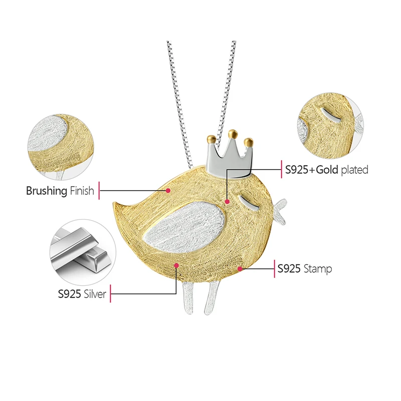 925 Sterling Silver Natural Handmade Fine Jewelry Lovely Princess Bird Pendant without Necklace for Women Lotus Fun Real pendant necklace silver pendant silver necklace charms