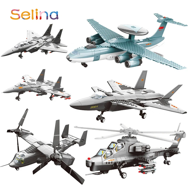 

6 Styles F15 Eagle Fighter WZ10 Gunship Fighter J15 Plane Building Blocks Bricks Kits Plane Toys for children constructor